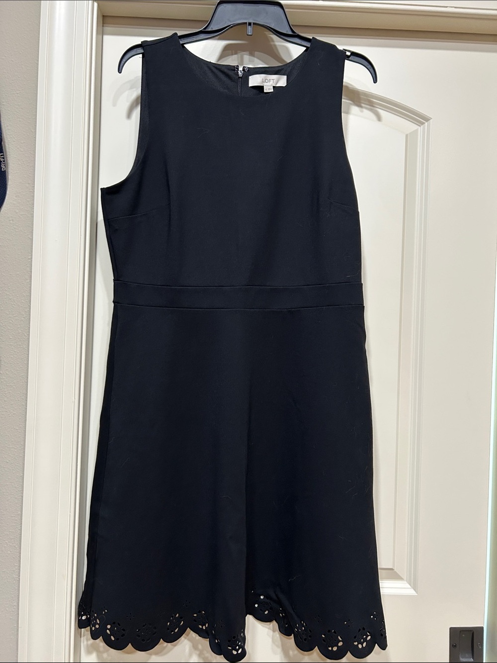 LOFT Black Sleeveless Scalloped-Hem Dress